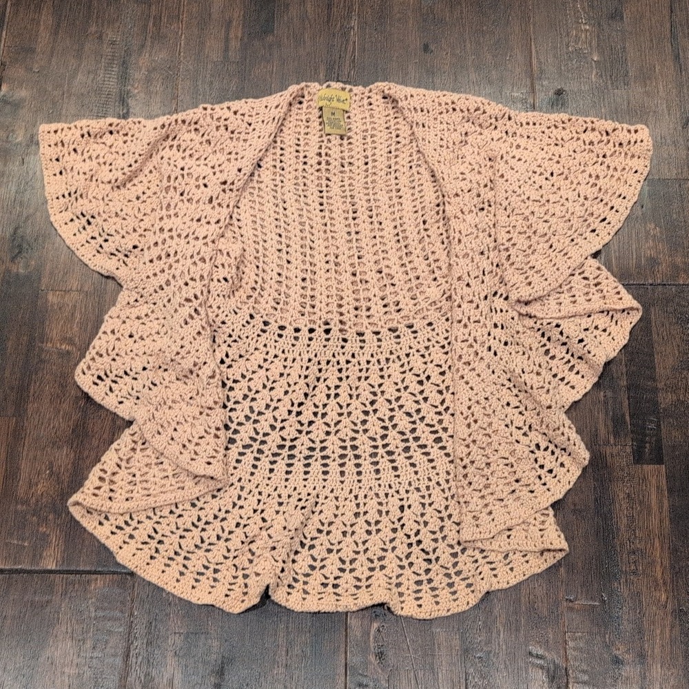 Midnight Velvet Womens Medium Handmade Crochet Cardigan Sweater Khaki Flowy Boho